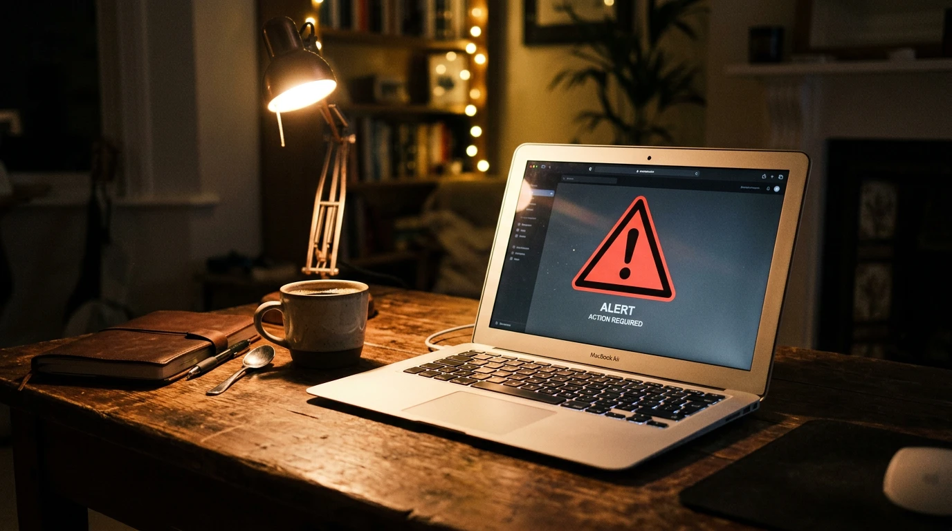 Pantalla de un ordenador con un aviso de advertencia sobre la verificación de la licencia de un operador de apuestas