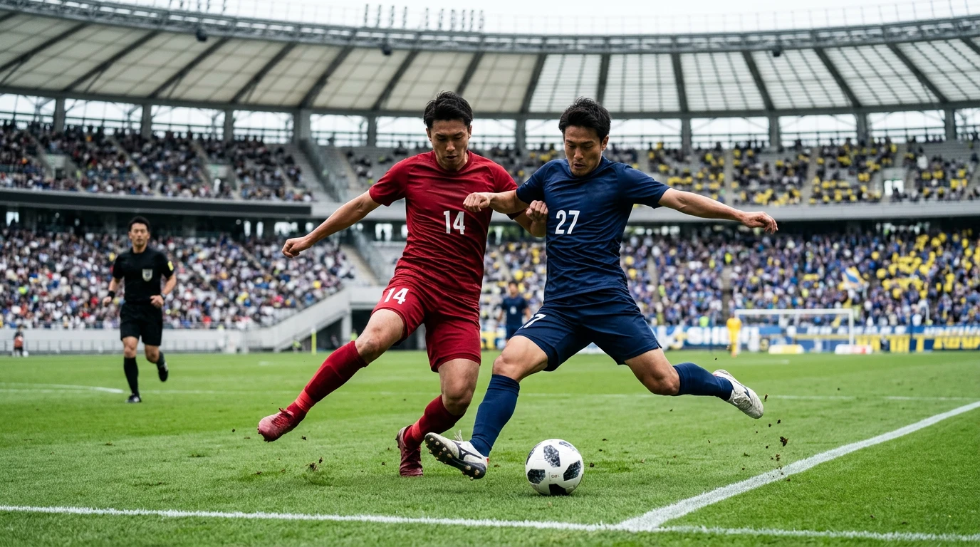 Jugadores de la J1 League disputan el balón en un estadio japonés durante una jornada de liga